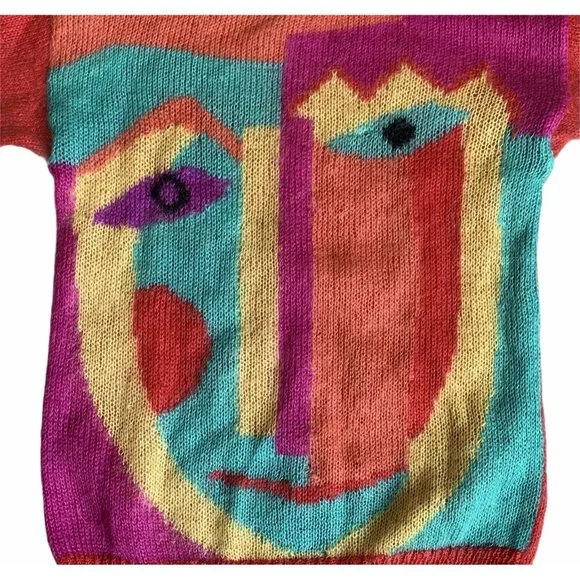 Vintage 80s Renee Tener For Jeanne Pierre Mohair Picasso Art Graphic Sweater M - Picture 11 of 12
